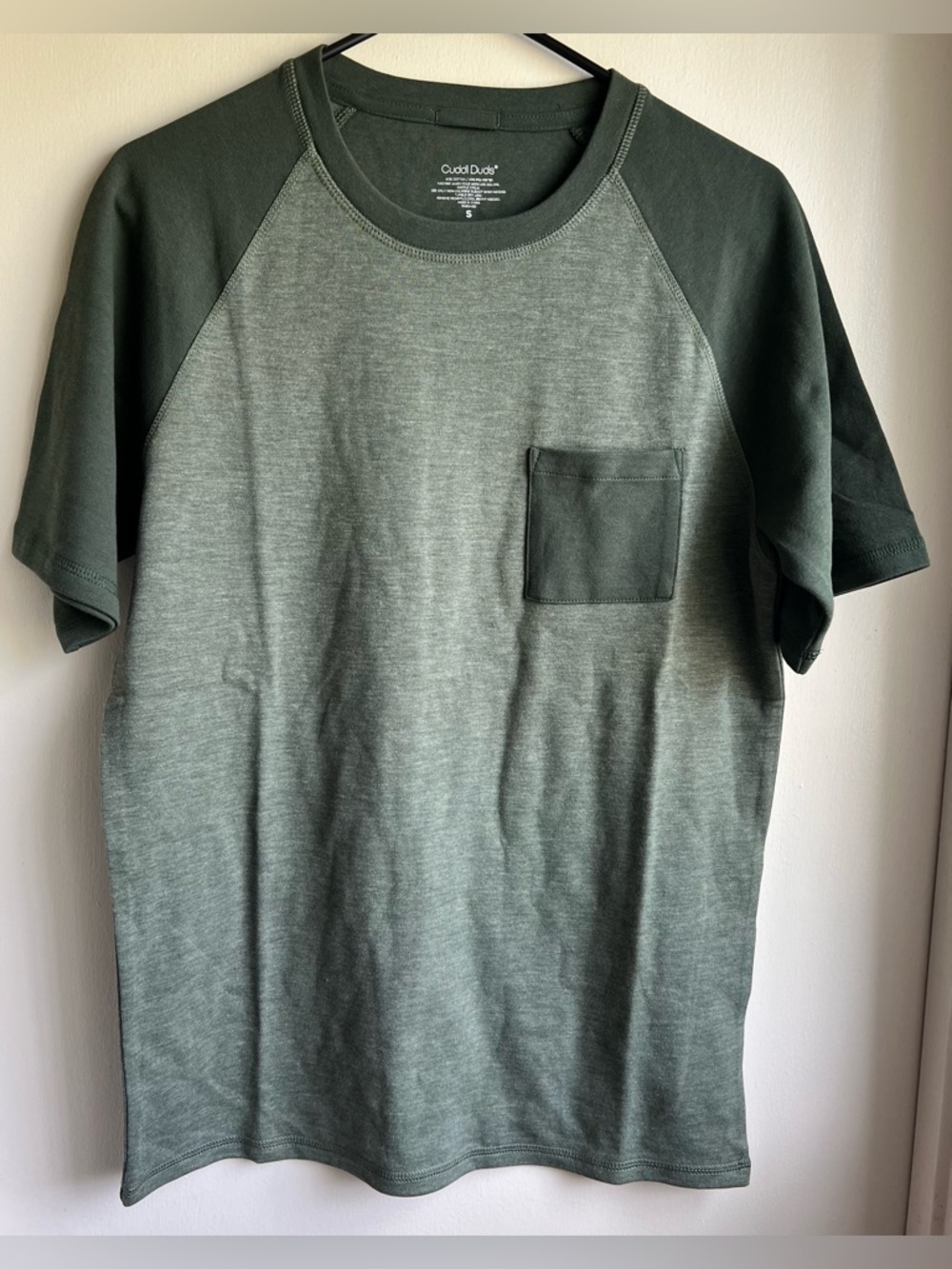 NWOT Cuddl Duds Two-Tone Olive Green Pocket Tee